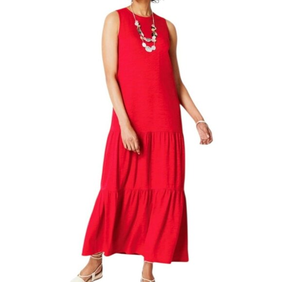 NEW J. Jill Tiered Slub Knit Maxi Dress 2X Red Plus Flowy Beach Summer FLAW - Picture 9 of 11